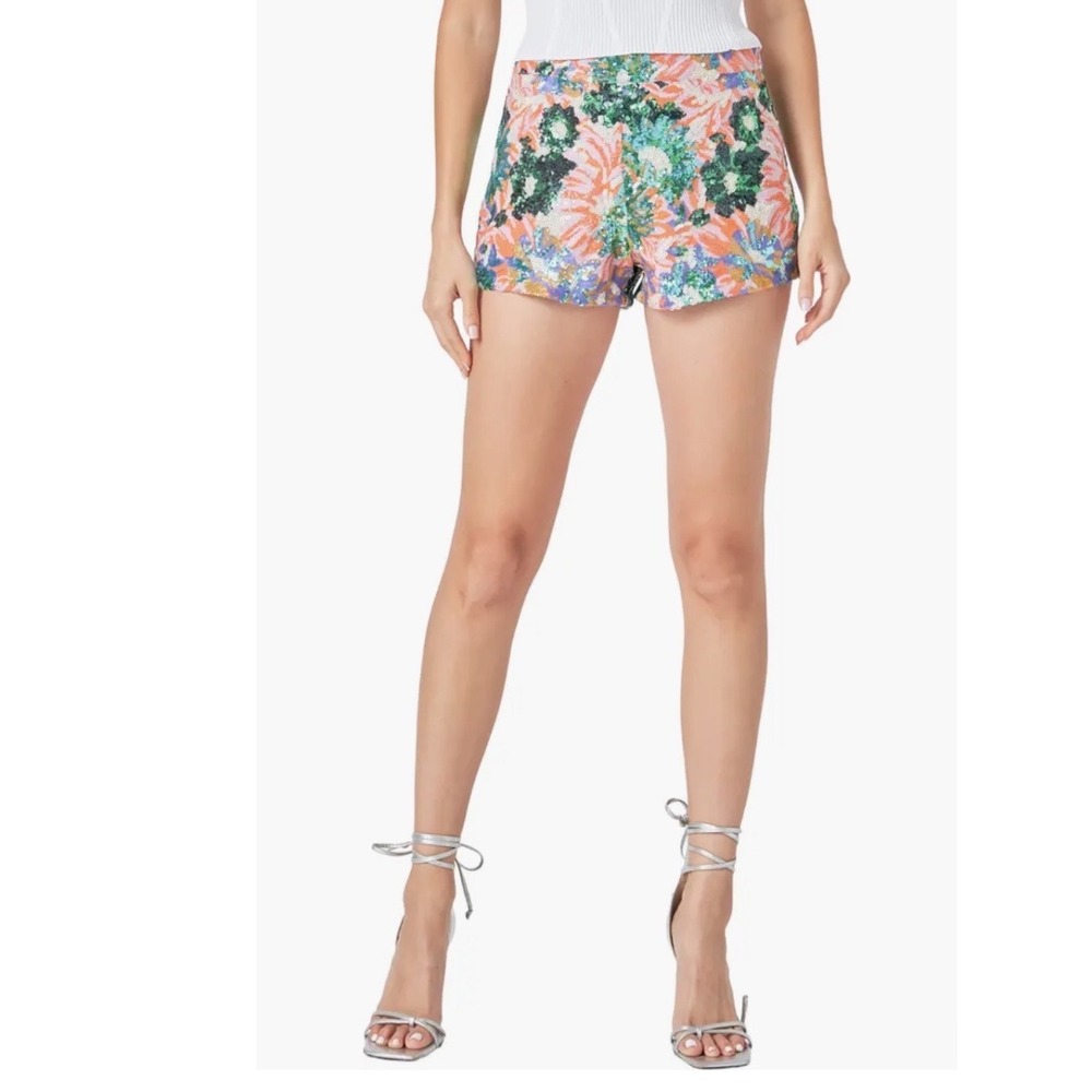 Endless Rose Sequin High Waist Shorts in Coral Multi Size XS NWT $185 Retail‎